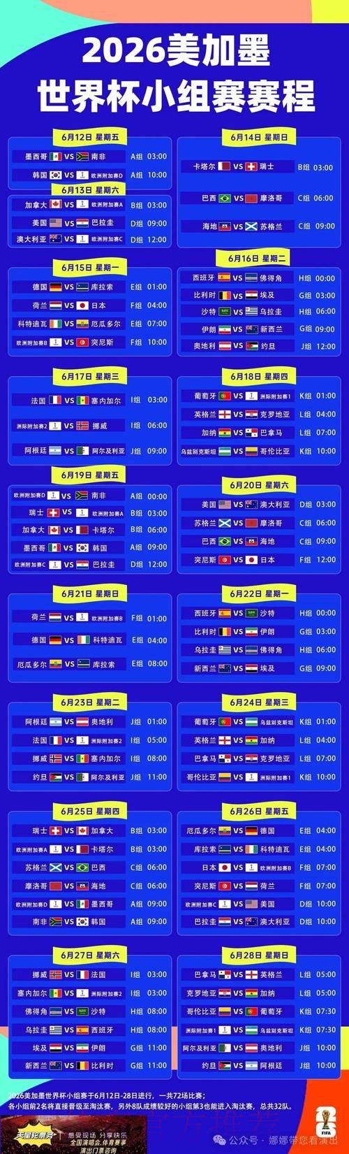 2026世界杯小组赛赛程中国时间比赛时间表实时查看